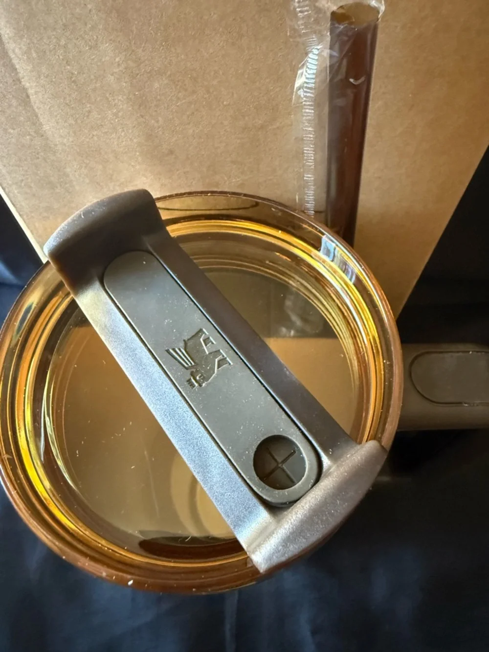 New Stanley 40oz Brown/Gold Laser CEngravedC Tumbler w/ Brown Straw - Picture 6 of 8